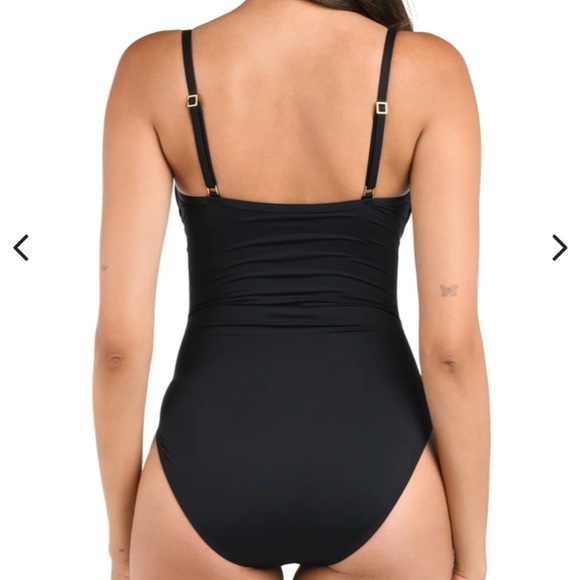 2/$30 La Blanca Island Goddess Draped Front One-Piece – Black, Size 14 - Picture 3 of 9